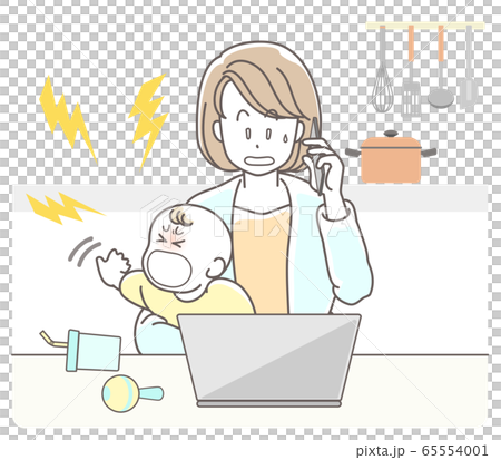 テレワークのトラブル_育児 65554001