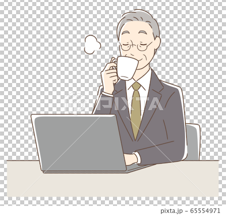 A man drinking coffee in front of his personal computer A man drinking coffee in front of his personal computer 65554971