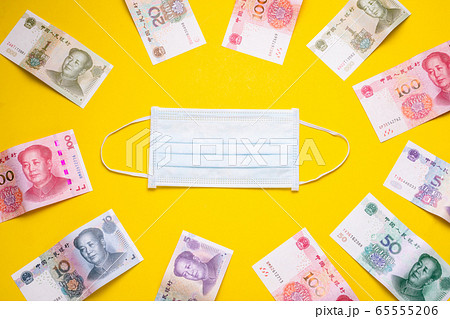Chinese banknote (Yuan) and new white mask on 65555206