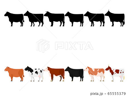 いろいろな牛の列１のイラスト素材