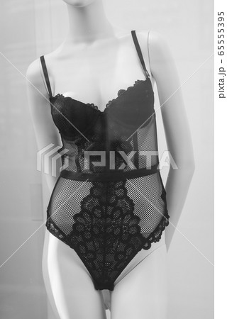 black underwear on mannequin in fashion store showroom for women 65555395