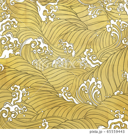 背景 波 和 和風 和柄 金箔のイラスト素材