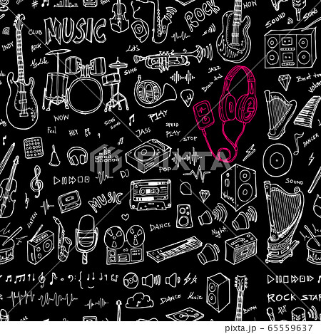 Music doodle seamless background seamless pattern. 65559637