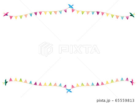 フレーム素材 鳥とガーランド1テクのイラスト素材