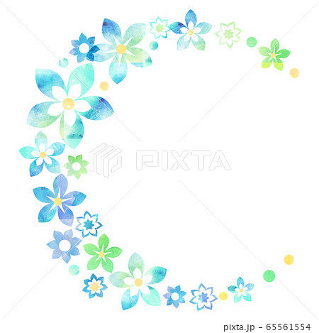 水彩の花 ブルー丸フレームのイラスト素材 65561554 Pixta