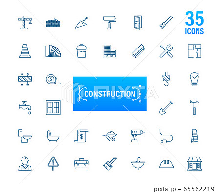 Outline web icons set. Construction and home repair tools, building. Work safety. Vector stock illustration. Outline web icons set. Construction and home repair tools, building. Work safety. Vector stock illustration. 65562219