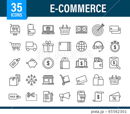 Shopping set icon for web design. E commerce. Discount coupon. Business icon. Price tag. Line vector. Vector stock illustration. 65562301