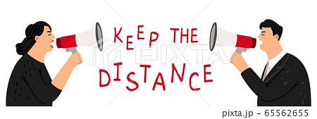 People with megaphones, social distancing People with megaphones, social distancing 65562655