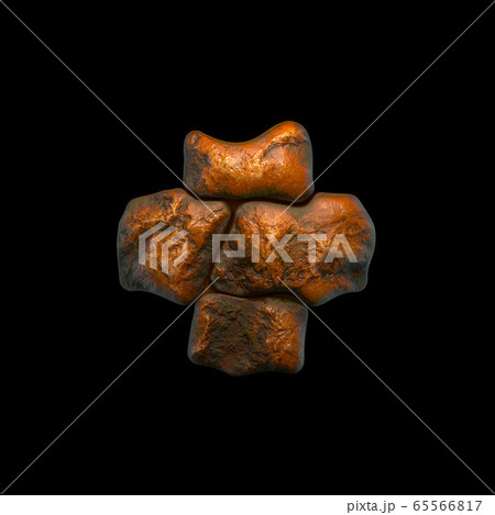 Rocky symbol plus. Font of stone on black background. 3d 65566817