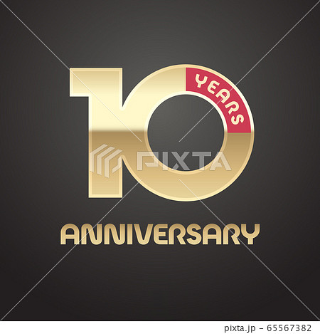 10 years anniversary vector logo, icon. Graphic symbol with golden number 65567382