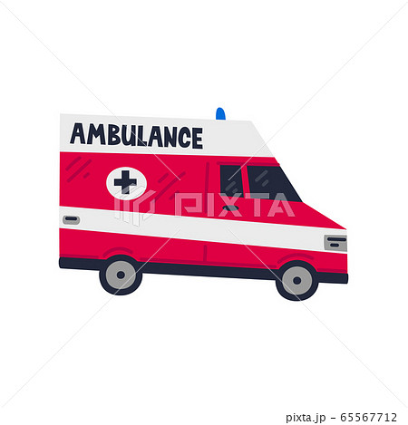 Ambulance car. Emergency Help service. Side view of Red emergency car on white background. Simple flat style vector illustration. 65567712