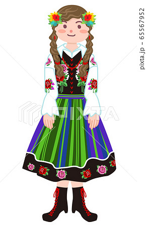 ポーランドの民族衣装を着た女性のイラスト素材