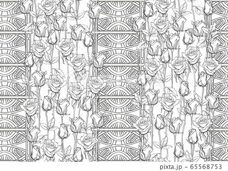 Vintage roses seamless pattern, background in art nouveau style, 65568753