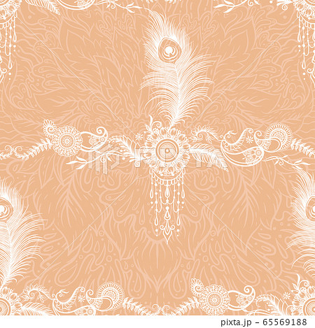 Peacock feathers mehendi, traditional indian henna floral ornament. 65569188