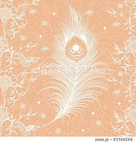 Peacock feathers mehendi, traditional indian henna floral ornament. 65569268