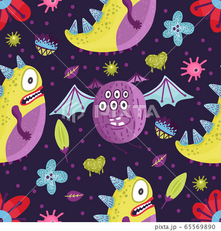 Monster vector seamless pattern. 65569890