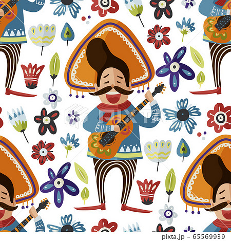 Mexican man seamless vector pattern. 65569939