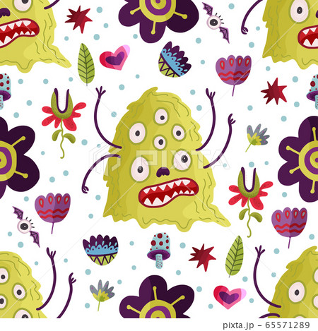 Monster vector seamless pattern. 65571289