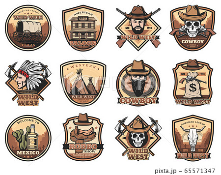 Wild West icons set. Western vector signsのイラスト素材 [65571347