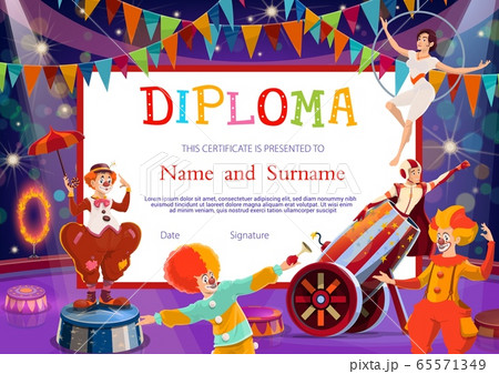 Kid education diploma, certificate vector template 65571349