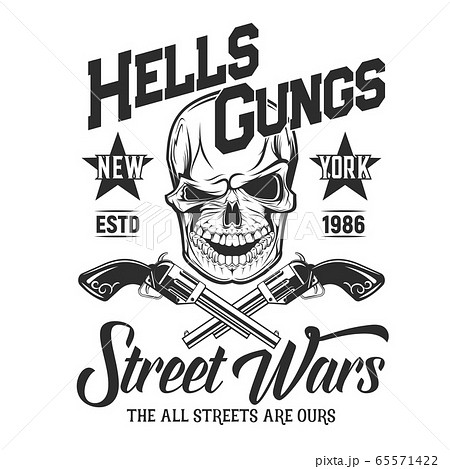Skull with guns t-shirt print vector mockup 65571422