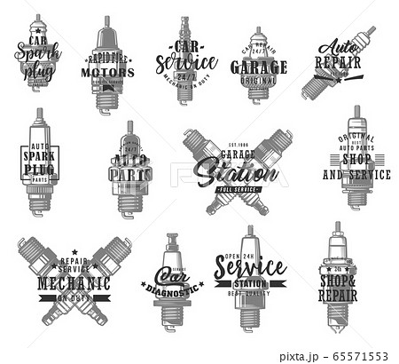 Automobile spark plugs types isolated vector icons 65571553