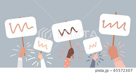 Mass Protest, people protesting about something, the protest board could be filled with text.  65572307
