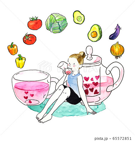 紅茶を飲む女性のイラスト素材