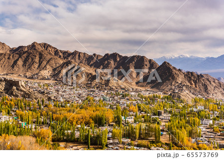 The city of Leh, Leh city is located in the Indian Himalayas viewed from Leh Palace The city of Leh, Leh city is located in the Indian Himalayas viewed from Leh Palace 65573769