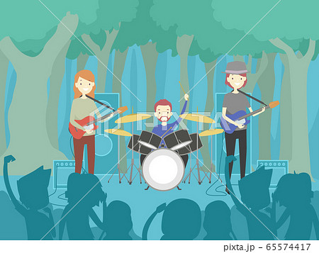 People Band Perform Forest Illustration 65574417