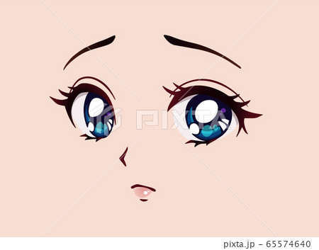 Sad anime face. Manga style big blue eyes, little 65574640