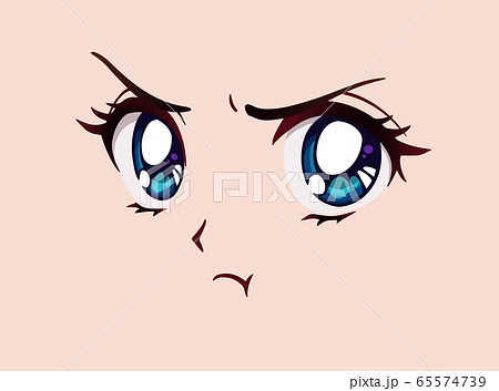 Angry anime face. Manga style big blue eyes, 65574739