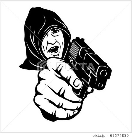 Gangster with a shotgun - Vector illustration isolated on white Gangster with a shotgun - Vector illustration isolated on white 65574859