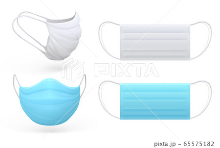 Medical mask. Realistic virus and disease disposable protective mask, flu infection and air pollution precaution. Vector isolated set of breath mask 65575182