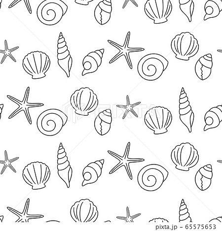 貝殻のシームレスパターン 手描き風のイラスト素材