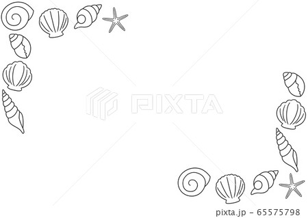 貝殻のフレーム 長方形 手描き風のイラスト素材