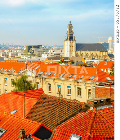 Aerial cityscape, rooftops, Brussels, Belgium 65576722