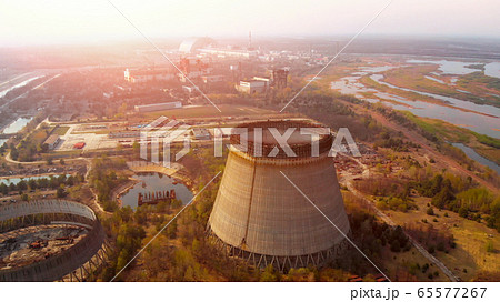 Chernobyl nuclear power plant, Ukrine. Aerial view 65577267