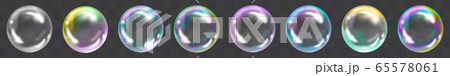 Flying transparent soap bubbles on checkered background. 65578061