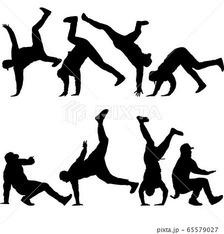 Set Black Silhouettes breakdancer on a white 65579027