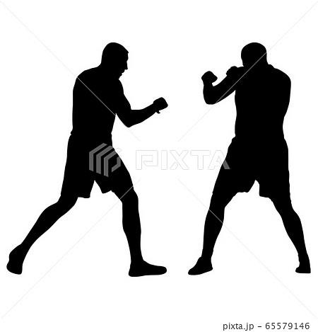 Black silhouette of an athlete boxer on a white 65579146