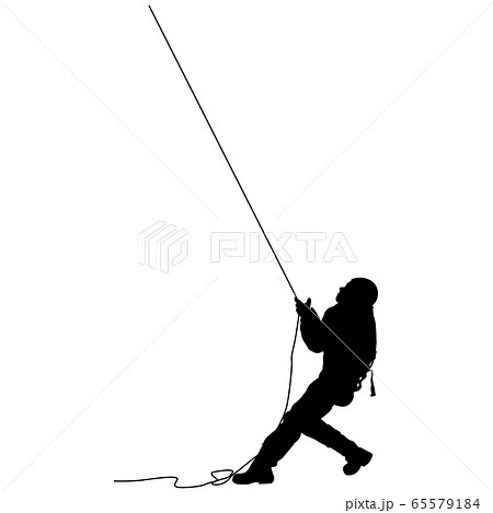 Black Silhouette Craftsman Pulling Rope On Whiteのイラスト素材