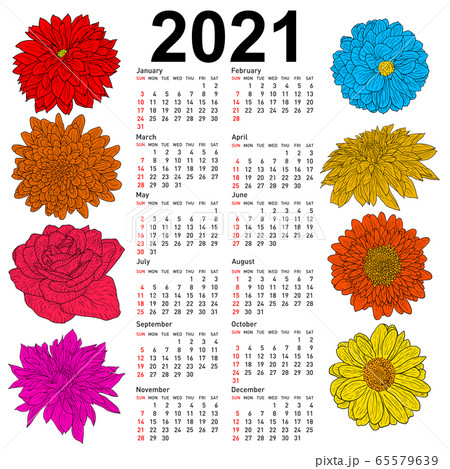 Stylish calendar with flowers for 2021. Week Stylish calendar with flowers for 2021. Week 65579639