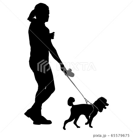 Silhouette of woman and dog on a white background Silhouette of woman and dog on a white background 65579675
