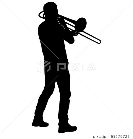 Silhouette Of Musician Playing The Trombone On Aのイラスト素材