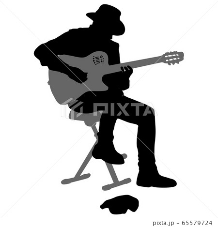 Silhouette musician plays the guitar on a white Silhouette musician plays the guitar on a white 65579724