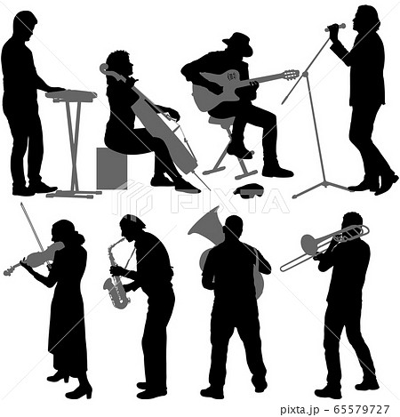 Silhouettes Street Musicians Playing Instrumentsのイラスト素材