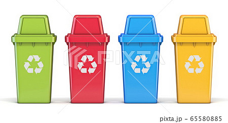 Four colorful recycle bins Front view 3D Four colorful recycle bins Front view 3D 65580885