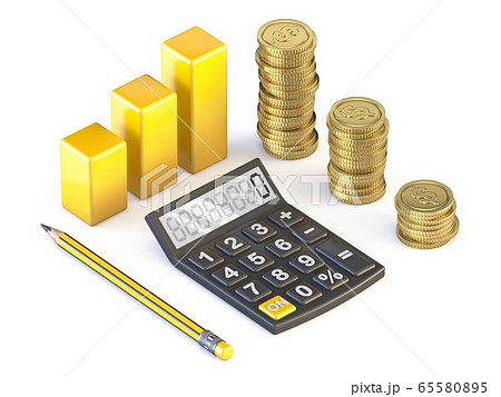 Budget concept finance graph, calculator, golden Budget concept finance graph, calculator, golden 65580895