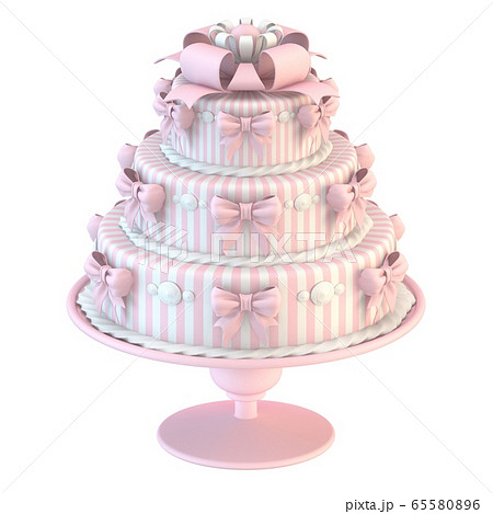 Pink white cake with ribbon bows 3D Pink white cake with ribbon bows 3D 65580896